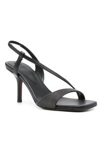 Brunello Cucinelli Sandalen - Black Leather Sandals With Textured Band - Gr. 37 (EU) - in Schwarz - f&uuml;r Damen