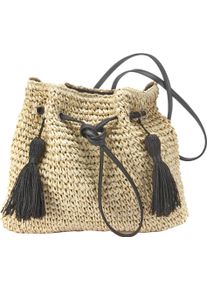 Lascana Damen Umhängetasche "Strandtasche", beige, Papierstroh, kontrastfarbene Details, unifarben mit Farbeinsatz, Taschen, aus Papierstroh,