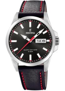 Festina Damen Quarzuhr, schwarz, Armbanduhren, Armbanduhr, Herrenuhr, Damenuhr, Lederarmband, Datum