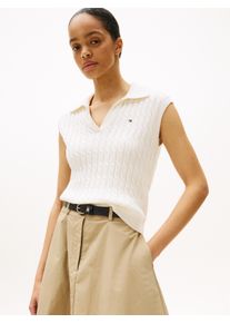Tommy Hilfiger Damen Strickpullover "CO CABLE MID GG OPEN POLO VEST"ivory silk, casual, Gr. XXL, unifarben, Strick, Obermaterial: 100% Baumwolle,