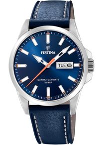 Festina Damen Quarzuhr, blau, Armbanduhren, Armbanduhr, Herrenuhr, Damenuhr, Lederarmband, Datum
