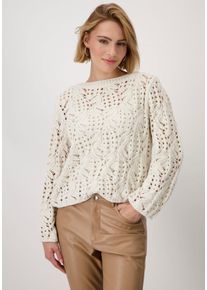monari Damen Strickpullover, beige, modisch, Gr. 38, Ajourstrickmuster, unifarben, Strick, Obermaterial: 100% Polyester, Pullover, aus Ajourstrick