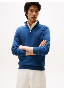 Tommy Hilfiger Herren Troyer "ESSENTIAL COTTON ZIP MOCK", blau, casual, Gr. S, Strick, Obermaterial: 100% Baumwolle, Pullover