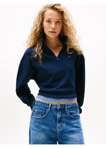 Tommy Jeans Damen Sweatshirt "TJW BXY CRP 1/4 ZIP MOCK NECK", blau, casual, Gr. M, unifarben, Sweatware, Obermaterial: 80% Baumwolle, 20% Polyester,