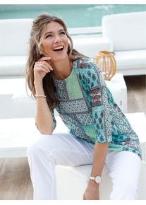 Classic Basics Damen Print-Shirt "Longshirt", blau, Gr. 44, gemustert, 100% Polyester, Shirts