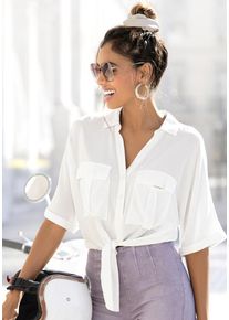 Lascana Kurzarmbluse beige Gr. 34 für Damen. Mit V-Ausschnitt. Figurumspielend