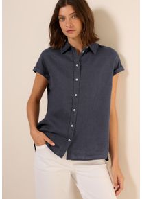 Cecil Damen Kurzarmblusevolcanic grau, casual, Gr. XS, unifarben, Web, Obermaterial: 100% Leinen, Blusen, mit seitlichen Schlitzen und aus Leinen