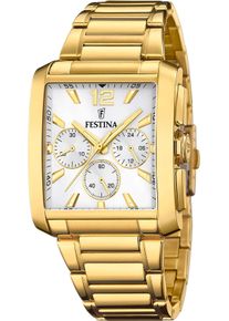 Festina Herren Chronograph, gold, Armbanduhren, Armbanduhr, Quarzuhr, Herrenuhr, Stoppfunktion, Lederarmband