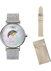 Zeppelin Damen Quarzuhr "Luna Moonphase"silberfarben, beigefarben, Armbanduhren, Armbanduhr, Damenuhr, Edelstahlarmband, Made in Germany