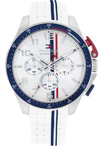Tommy Hilfiger Herren Chronograph "BANK"weiß, Armbanduhren, Quarzuhr, Armbanduhr, Herrenuhr, Silikonarmband, analog, Stoppfunktion