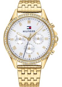 Tommy Hilfiger Damen Multifunktionsuhr "ARI", gold, Armbanduhren, Quarzuhr, Armbanduhr, Damenuhr, Datum, Edelstahlarmband, Glassteine