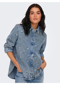 Only Damen Jeansbluse "ONLVERA L/S FLOWER EMB SHIRT DNM YOR"light blau denim detail:flower emb, modisch, Gr. L, bestickt, Denim/Jeans, Obermaterial: