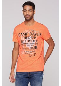 CAMP DAVID Herren Rundhalsshirt, orange, casual, Gr. S, bedruckt, Material: 50% Baumwolle, 50% Polyester, Shirts, mit Baumwolle