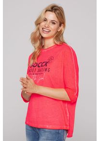 SOCCX Damen 3/4-Arm-Shirt, rot, casual, Gr. XL, bedruckt, Material: 50% Baumwolle, 50% Polyester, Shirts, mit längerer Rückenpartie