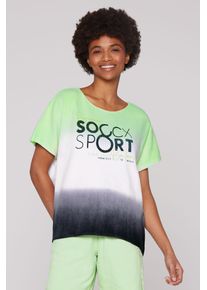 SOCCX Damen Rundhalsshirtpeppy grün, schwarz, casual, Gr. XS, bedruckt, Material: 100% Baumwolle, Shirts, mit überschnittenen Schultern