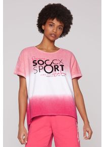 SOCCX Damen Rundhalsshirtlight coral pink, coral pink, casual, Gr. ML, bedruckt, Material: 100% Baumwolle, Shirts, mit überschnittenen Schultern