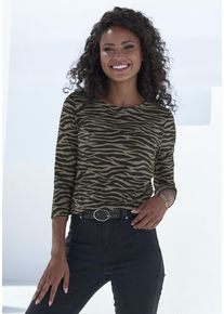Lascana 3/4-Arm-Shirt 'mit modischem Animal-Print' mehrfarbig Gr. 36/38 für Damen. Mit Rundhals. Basic Schmal. Nachhaltig.