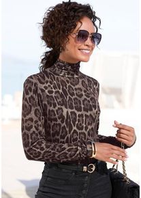 Lascana Rollkragenshirt braun Gr. 32/34 für Damen. Mit Allover-Druck. Figurbetont. Nachhaltig.