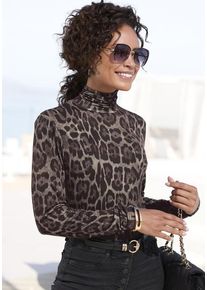 Lascana Rollkragenshirt braun Gr. 40/42 für Damen. Mit Allover-Druck. Figurbetont. Nachhaltig.