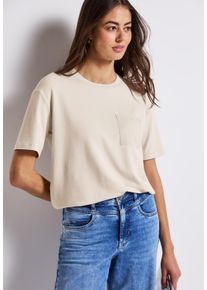 Street One Damen T-Shirtslikstone weiß, casual, Gr. 38, unifarben, Web, Obermaterial: 76% Viskose, 20% Modal, 4% Elasthan, Shirts, mit Brusttasche