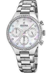 Festina Damen Chronograph "Boyfriend Collection", silber, Armbanduhren, Armbanduhr, Quarzuhr, Damenuhr, Stoppfunktion, Edelstahlarmband