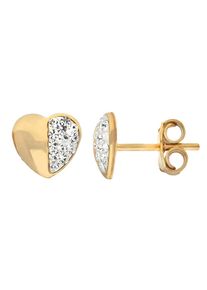 Firetti Damen Paar Ohrstecker "Schmuck Geschenk Gold 375 Ohrschmuck Herzen", Gelbgold 375, gold, Gelbgold 375, Ohrringe, mit Kristallstein