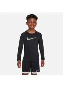 Nike Kinder Trainingsshirt "PRO WARM BIG KIDS' (BOYS') LONG-SLEEVE TOP - für Kinder", schwarz-weiß, sportlich, Gr. XS, Obermaterial: 88% Polyester,