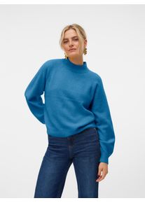 Véro Moda VERO MODA Damen Strickpullover "VMLEAF LS HIGH NECK PULLOVER ENT", blau, modisch, Gr. XL, meliert, Strick, Obermaterial: 90% Polyester, 5% Wolle, 5%