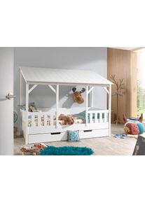 Kinderbett Vipack, B:105cm H:174cm L:214cm, weiß, Betten, "Hausbett, aus MDF und Massivholz, Dach schwarz oder weiß", wahlweise mit oder ohne
