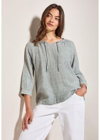 Cecil Damen Shirtblusechambray balmy khaki, casual, Gr. L, gestreift, Web, Obermaterial: 100% Leinen, Blusen, 3/4-Arm in Streifen-Optik