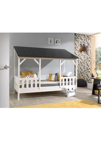 Kinderbett Vipack, B:105cm H:174cm L:214cm, schwarz-weiß, Betten, "Hausbett, aus MDF und Massivholz, Dach schwarz oder weiß", wahlweise mit oder ohne