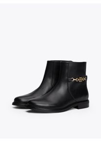 Tommy Hilfiger Damen Stiefelette "TH CHAIN LEATHER LOW BOOTIE", Gr. 41, schwarz, Leder, unifarben, modisch, Schuhe, Blockabsatz, Businesschuh,