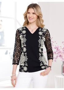 Damen 3/4-Arm-Shirt "3/4-Arm-Shirt", schwarz, Gr. 48, gemustert, geblümt, mehrfarbig, 100% Baumwolle, Shirts