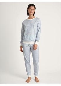 Calida Damen Schlafanzug "Cotton Stripes", Gr. M, blau, Single Jersey, Obermaterial: 100% Baumwolle, gestreift, casual, Homewear-Sets, mit weichen