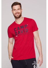 CAMP DAVID Herren V-Shirtrising rot, casual, Gr. S, bedruckt, Material: 97% Baumwolle, 3% Elasthan, Shirts, mit maskulinem V-Ausschnitt