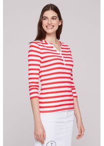 SOCCX Damen 3/4-Arm-Shirtopticweiß, flashy rot, casual, Gr. XS, gestreift, bedruckt, Material: 62% Polyester, 33% Baumwolle, 5% Elasthan, Shirts, mit
