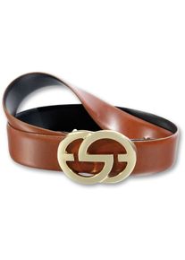 Silbergift Damen Koppelgürtel, braun, elegant,klassisch,modisch, Gr. 95, unifarben, Rindsleder, Gürtel, mit goldfarbener Designschließe