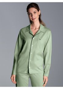 TRIGEMA Damen Schlafanzug "TRIGEMA Schickes Schlafanzug Oberteil mit Knopfleiste", grün, casual, Gr. L, 100% Baumwolle, Homewear-Sets