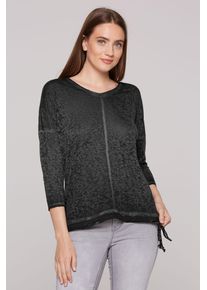 SOCCX Damen 3/4-Arm-Shirt, schwarz, casual, Gr. XXXL, bedruckt, Material: 65% Viskose, 35% Polyester, Shirts, mit überschnittenen Schultern