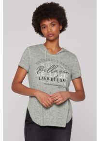 SOCCX Damen Rundhalsshirt, grün, casual, Gr. XXXL, bedruckt, Material: 67% Polyester, 33% Viskose, Shirts, mit Ausbrenner-Effekten