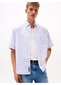 Tommy Jeans Herren Kurzarmhemd "TJM POPLIN RLX SS SHIRT EXT"ecru stripes, casual, Gr. S, gemustert, gestreift, mehrfarbig, Web, Obermaterial: 100%