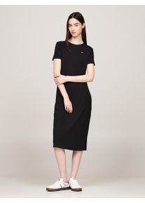 Tommy Jeans Damen Jerseykleid, schwarz, casual, Gr. M, unifarben, Jersey, Obermaterial: 60% Polyester, 33% Viskose, 7% Elasthan, Kleider, mit