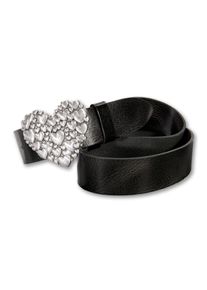 Silbergift Damen Koppelgürtel, schwarz, feminin,modisch, Gr. 100, unifarben, Rindsleder, Gürtel, mit Herzchen-Schließe