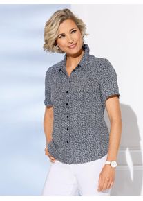 Classic Basics Damen Kurzarmbluse, blau, Gr. 44, geblümt, gemustert, bedruckt, 100% Polyester, Blusen