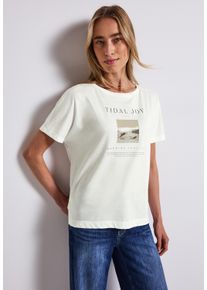 Street One Damen T-Shirt, weiß, casual, Gr. 36, bedruckt, Jersey, Obermaterial: 50% Baumwolle, 50% Modal, Shirts, mit Fotoprint