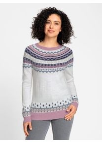 Damen Jacquardpullover "Jacquard-Pullover"ecru, mauve, gemustert, Gr. 38, gemustert, mehrfarbig, Norwegermuster, 61% Polyacryl, 25% Baumwolle, 14%