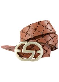Silbergift Damen Koppelgürtel, braun, casual,modisch,elegant, Gr. 85, unifarben, Rindsleder, Gürtel, mit grafischer Schließe