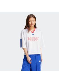 Damen T-Shirt "W TIRO GC BF T"weiß, pure ruby, semi lucid blau, sportlich, Gr. XL, adidas Sportswear, Obermaterial: 100% Polyester, Shirts