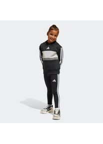 Kinder Trainingsanzug "LG 3S TIB FL ST", schwarz-weiß, sportlich, Gr. 110, adidas Sportswear, Obermaterial: 70% Baumwolle, 30% Polyester.