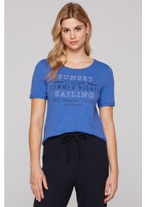 SOCCX Damen Rundhalsshirt, blau, casual, Gr. XS, bedruckt, Material: 100% Baumwolle, Shirts, mit Turn-Up-Ärmel